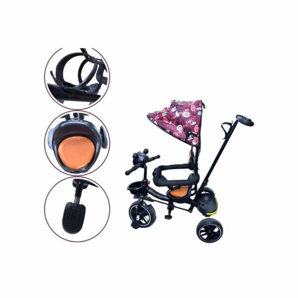 Tricycle évolutif 2-en-1 avec canne parentale, sons et lumières dès 1 an