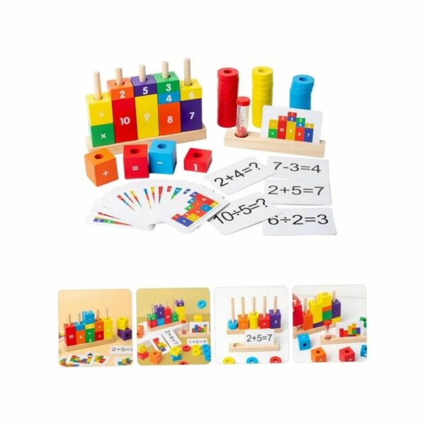 Jeu D'Empilage & Calcul Montessori 5-en-1 en Bois