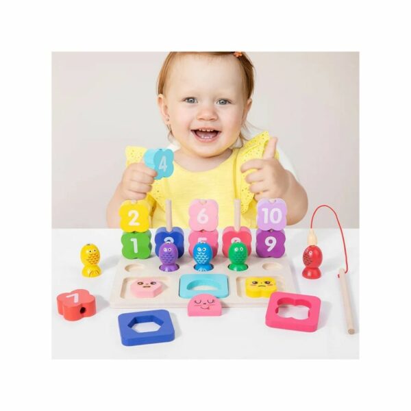 Plateau Multi-Activités Montessori 3-en-1 en Bois & Jeu de Pêche